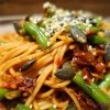 Špagety se sušenými rajčaty a fazolovými lusky